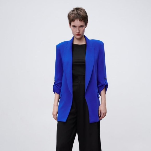 Zara cobalt blue oversized blazer with rolled sleeve - Picture 1 of 1